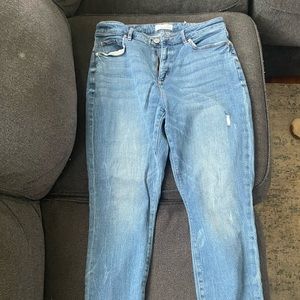 Loft curvy high waist skinny jeans with fringe, size 29